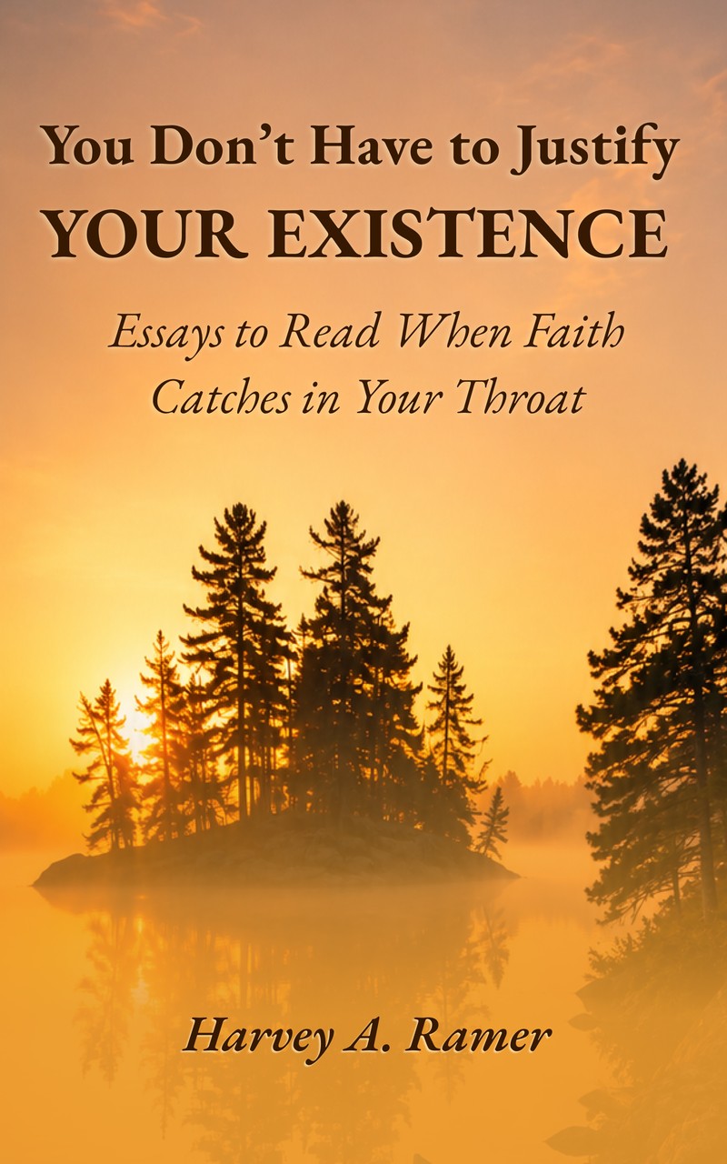 Cover of You Don’t Have to Justify Your Existence — golden ink lettering on pale gold