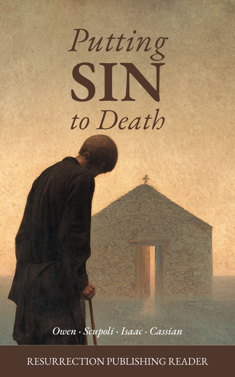 Cover of Putting Sin to Death — a lone figure with a staff at the threshold of a stone cell at dawn